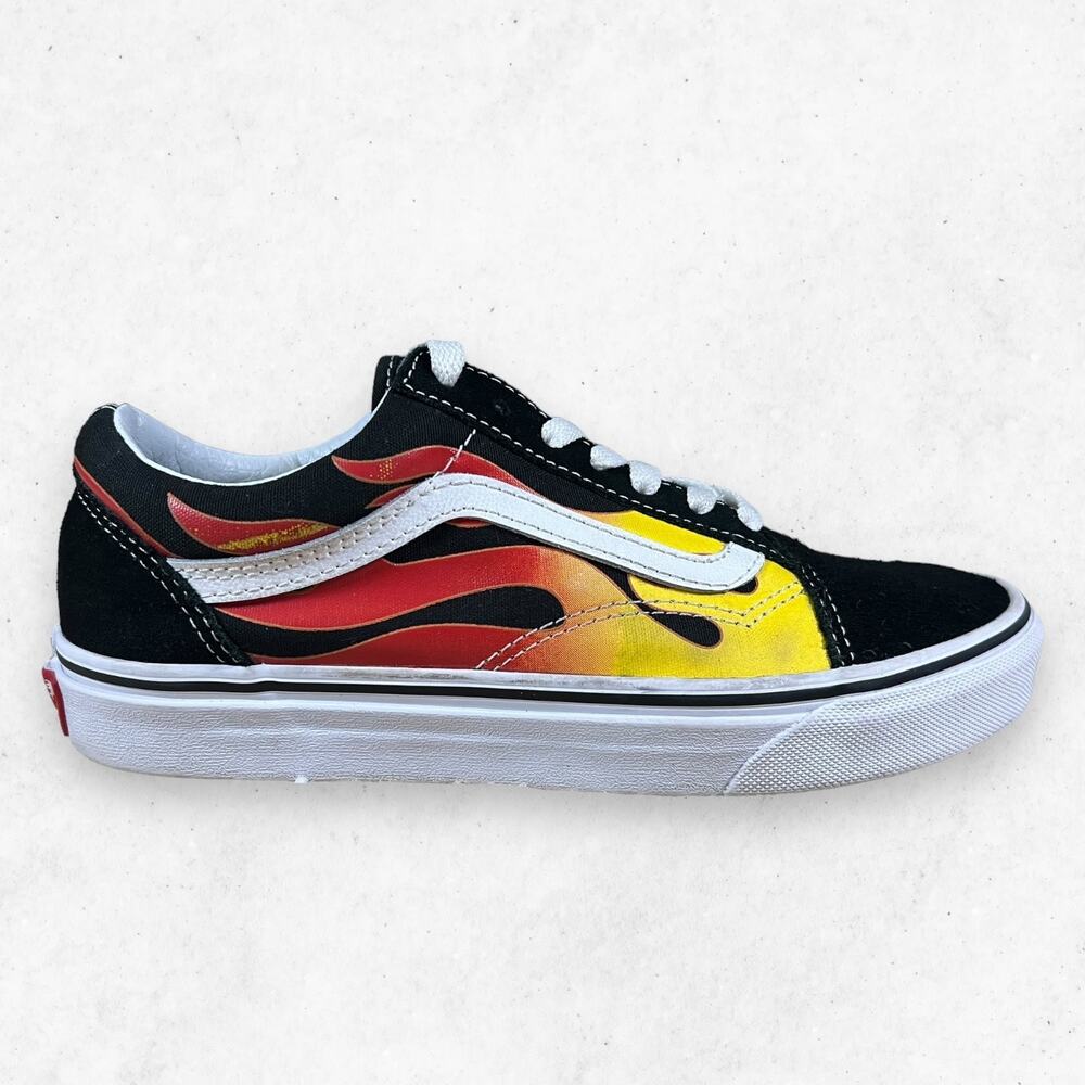 Vans Old Skool "Flames" Men's 6US Skate Skateboard Shoes Black Low‎ Top